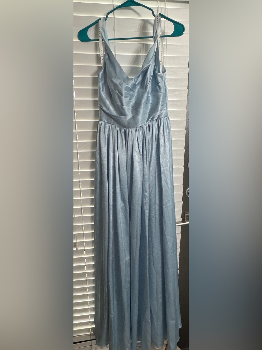 Azazie Sky Blue Metallic Satin Keyla Dress